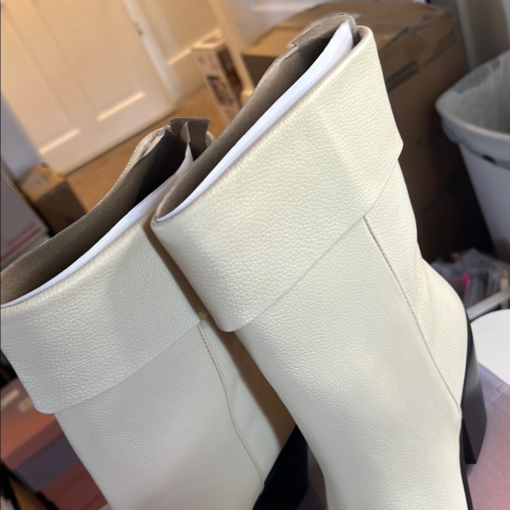Cream Chunky Heel Ankle Booties - Picture 5 of 5